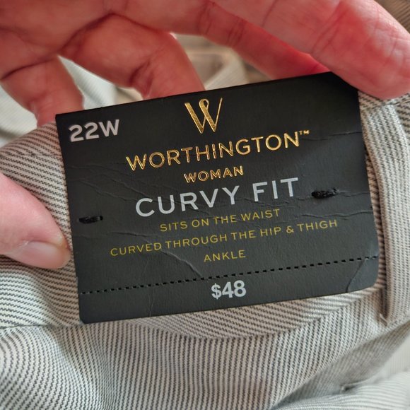 NWT Worthington curvy fit gray & white stripe ankle pants (22W) - Picture 6 of 9